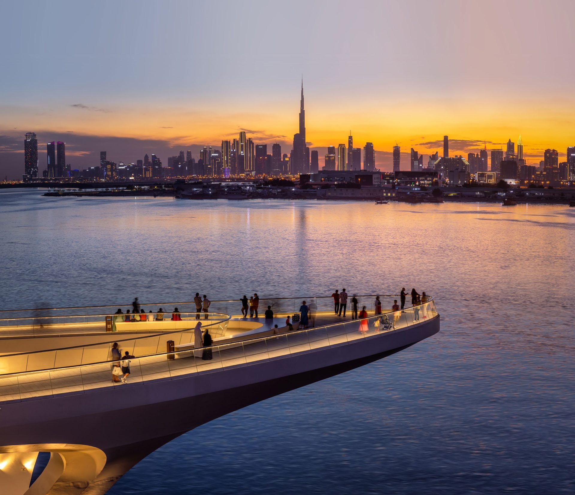 Dubai Creek Harbour viewing point at sunset